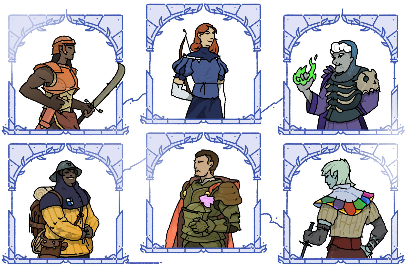 Illustration of various characters.
