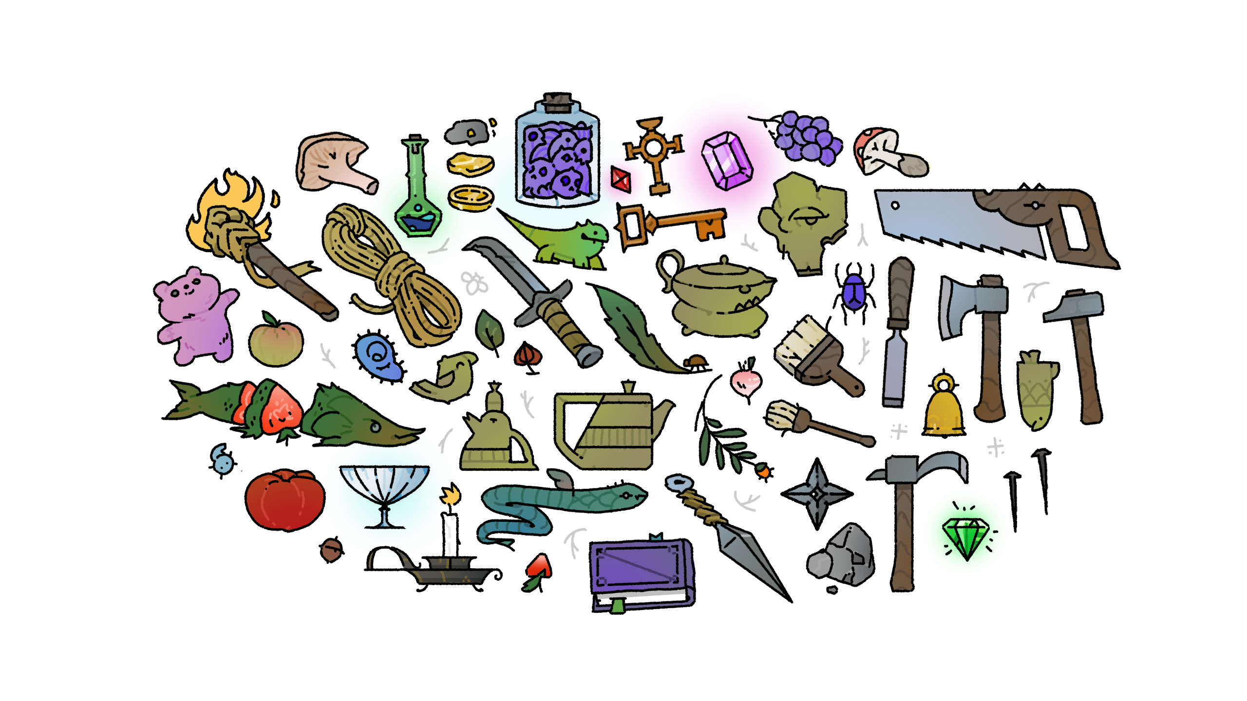 Illustration of various items.