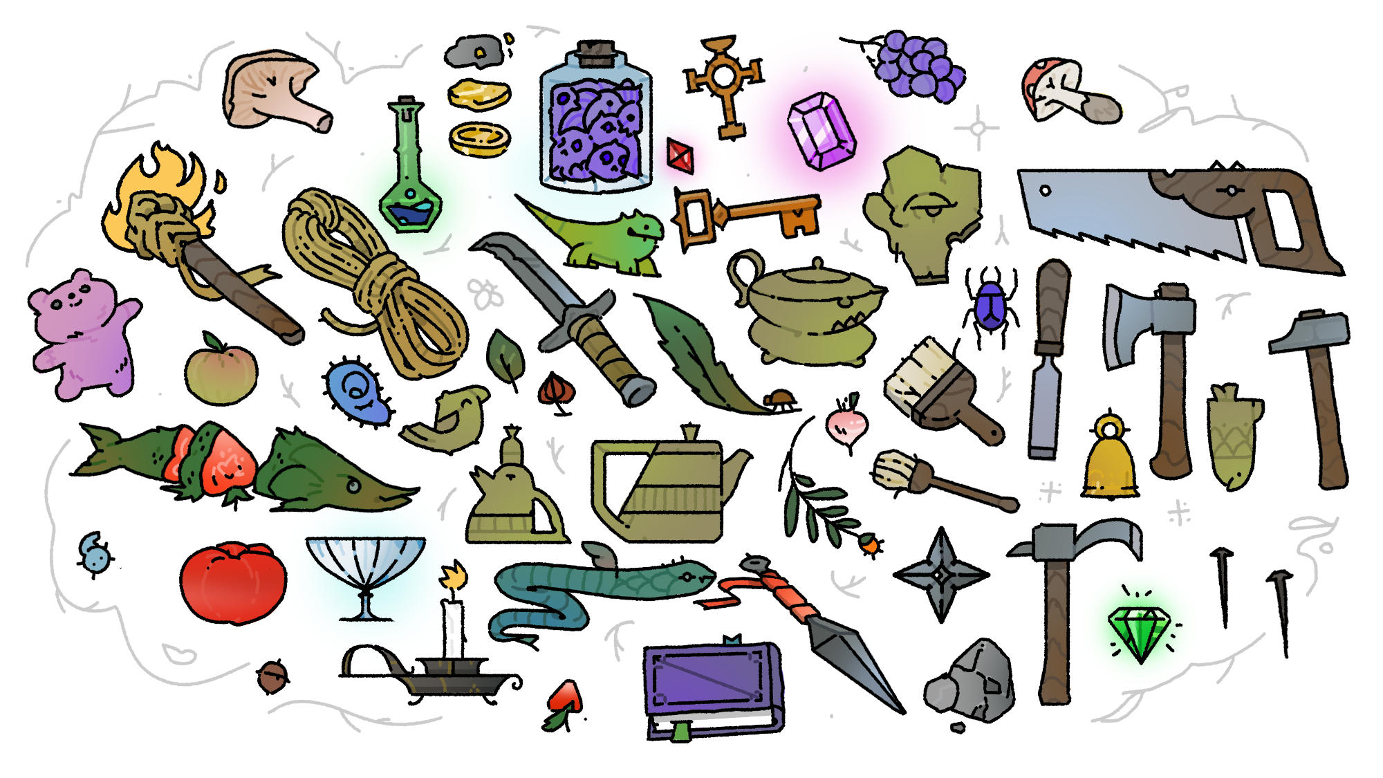 Illustration of various items.